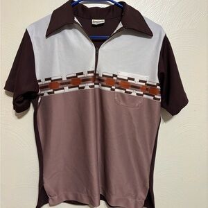 Vintage Style Brown and White Men's Shirt